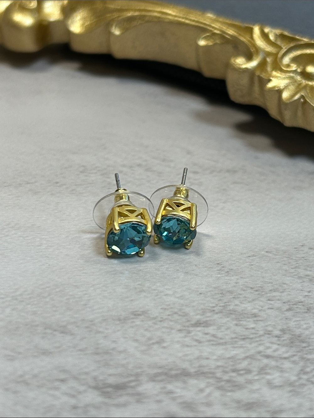 Park Lane Teal Swarovski Crystal Stud Matte Gold Earrings - Picture 8 of 8